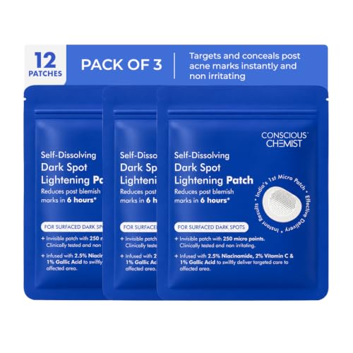 Image of Conscious Chemist Self Dissolving Dark Spot Lightening Microneedle Patches (Pack of 12 Patches) | Painless & Effective Patch with Niacinamide, Gallic Acid & Vitamin C | Fades Dark Spots, Evens Skin Tone & Boosts Radiance | Visible Results in 6 Hours