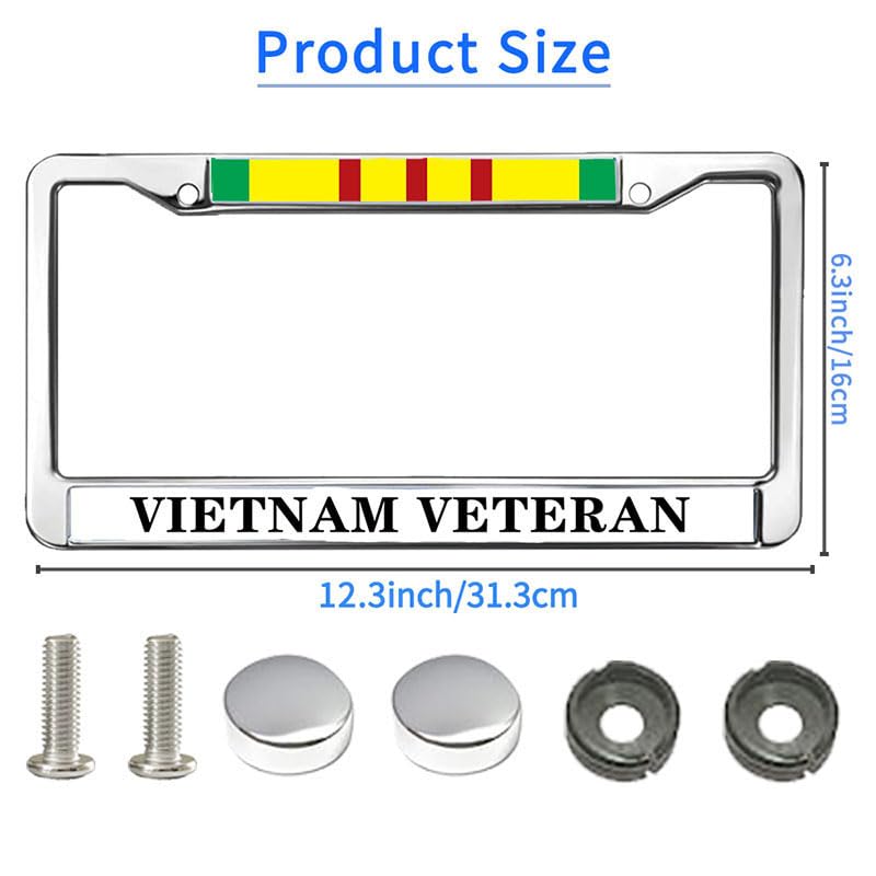 Image of US Army Vietnam Veteran Slim Design Car Licence Plate Covers,Vietnam Veteran US Army Stainless Steel Black License Plate Frame for Standard Size