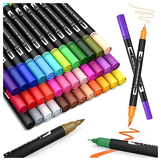 Koilox Juego de rotuladores con pincel para acuarela, 36 colores con dos puntas, rotuladores de punta fina, marcadores a base de agua
