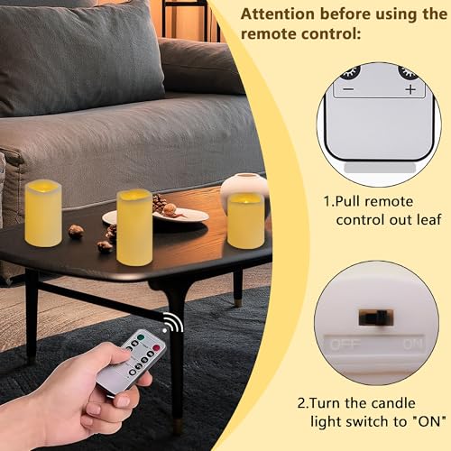 Image of VIEWELLD Flameless Candles with Remote, Battery Operated Candles, LED Pillar Candles with Timer 2 /4 /6 /8 Hours, Real Wax Pack of 3, Indoor Home Decor (Ivory)