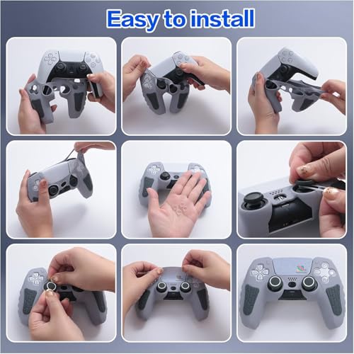 Image of Meyaar for PS5 Controller Cover Case, Anti-Slip Silicone Cover Skin Compatible with PS5 Dual Sense Controller with Thumb Grip Caps, Controller Sticker (Light Grey Anniversary)