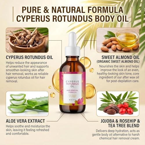 Cyperus Rotundus Oil, Natural Cyperus Rotundus Oil for Hair Removal, Reduce & Slow Hair Regrowth, Soothe Irritated Skin After Shaving & Waxing, Moisturizing Body Oil for All Skin Types,2.02 Fl Oz — view 2