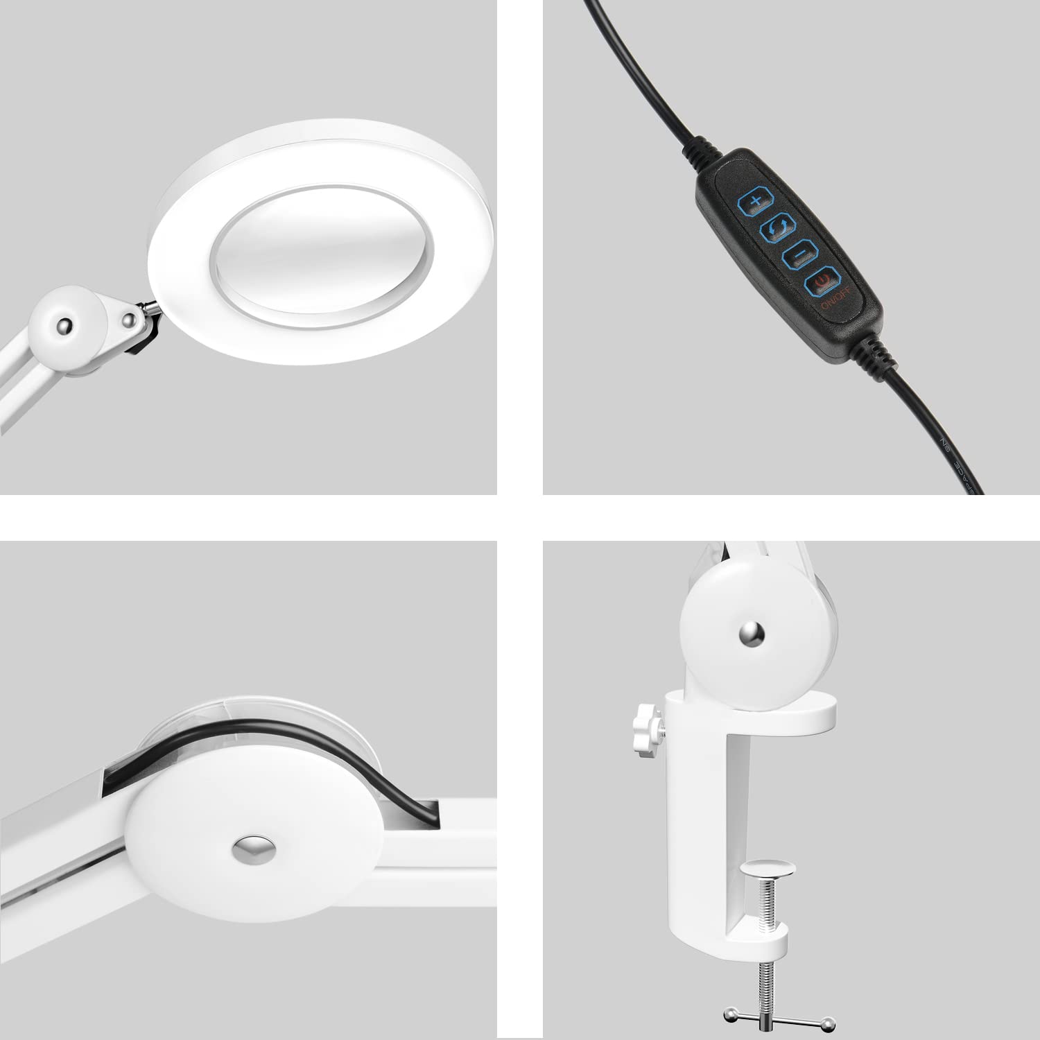 Lampada d'ingrandimento a LED, lampada da scrivania per impieghi gravosi, lente in vetro a 5 diottrie da 125 mm con luci dimmerabili a 3 modalità colore
