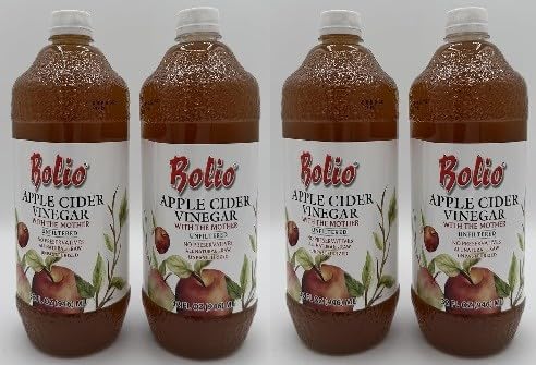 Apple Cider Vinegar With The Mother byBolio, Unfiltered, No Preservatives, All Natural, Raw, Unpasteurized, 32 Fl Oz, Pack of 4