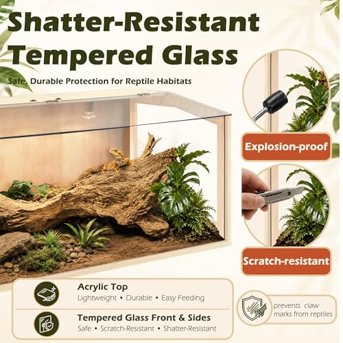 Image of PROLEE Bearded Dragon Tank, Lizard Tank with Clear Tempered Glass, Anti-Scratch Reptile Enclosure, Reptile Tank Built-in Light Fixtures with Switch (32X16X16inch,34 Gallon)