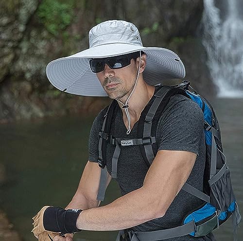 Image of HUAMULAN Wide Brim Sun Hats Men and Women Bucket Safari Fishing Hat for Hiking Garden Lawn Work Camping Outdoor