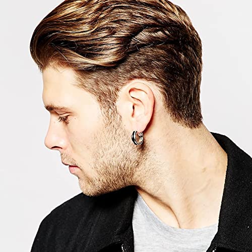 RIOSO 9Pairs Hoop Earrings for Men Stainless Steel Black Silver Men's Hoop Earring4