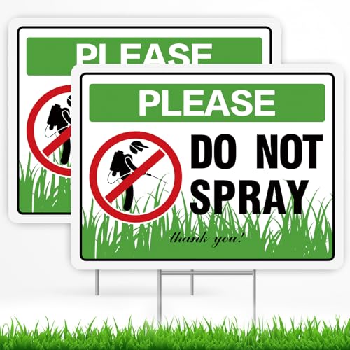 Do Not Spray Sign Yard Sign - 2 Pack-12 x 9 Corrugated Plastic with Metal H-Stakes No Pesticide spray signs Outdoor Waterproof Non-Fading Easy to Mount Double Sided UV Protected