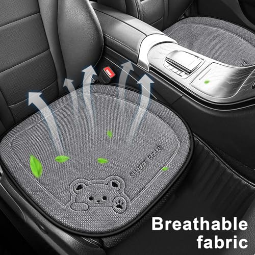 Auto Sitzauflagen aus Reinem Leinen, 50 x 50cm Sitzauflagen Vordersitze, Autositz Auflage mit Cartoon-Bären, Stilvolle Sitzkissen Auto Vordersitze, Anti Rutsch Sitzkissen für Autositz, SUV (Grau)