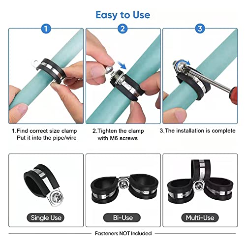 Peromi 90Pcs 304 Stainless Steel Cable Clamps Assortment Kit, Rubber Cushioned Insulated Clamp, Loop Clamps, Pipe Clamps In 9 Sizes 1/4"3/8"5/16"1/2"5/8"7/10"3/4"7/8"1" #TOP3