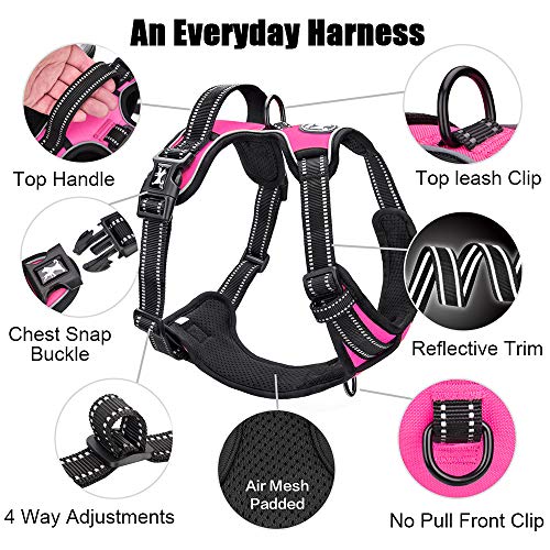 Poypet No Pull Dog Harness, Reflective Comfortable Vest Harness With Front & Back 2 Leash Attachments And Easy Control Handle Adjustable Soft Padded Pet Vest For Small To Large Dogs (Pink,Xl) #TOP4