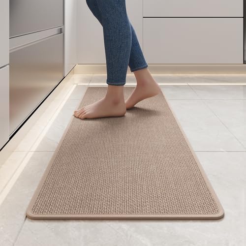 YDKGL Kitchen mats for Floor, Water and Oil Absorbent Runner Rugs for Kitchen, Kitchen Mat in Front of Sink,Non-Slip and Washable Kitchen Rugs,Braided Quick Dry Kitchen Standing Mat 17x47 Brown