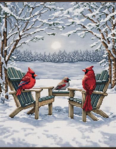 Generic Winter Snowy Cardinal Bird Cross Stitch Kits for Beginners Pattern Stamped Cross-Stitch Supplies Needlework DIY 11CT 3 Strands Cotton Thread Printed DIY Needlepoint Kits 40×50cm (CX115)