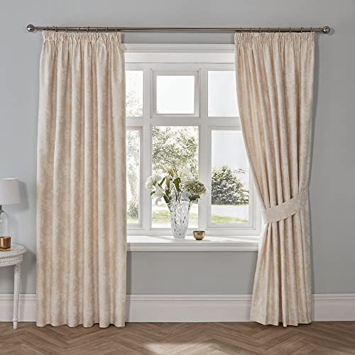 Dreams & Drapes Woven - Imelda - Jacquard Pair of Pencil Pleat Curtains With Tie-Backs - 66" Width x 72" Drop (168 x 183cm) in Ivory