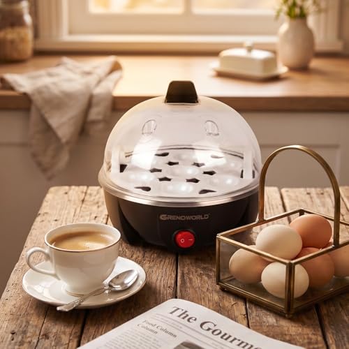 Image of Egg Boiler | 7 Egg Capacity Electric Egg Cooker | 350W Fast Boiling | Automatic Shut-Off | Stainless Steel Heating Plate | Food Grade PC Lid | LED Indicator | Compact | 1 Year Warranty