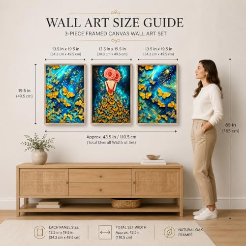 Image of Livin'luxe Set of 3 Butterfly Girl Abstract Wall Paintings for Living Room Dining Bedroom Decor with Premium Wooden Color Synthetic Frame (13.5 x 19.5 Inch) NM03-90
