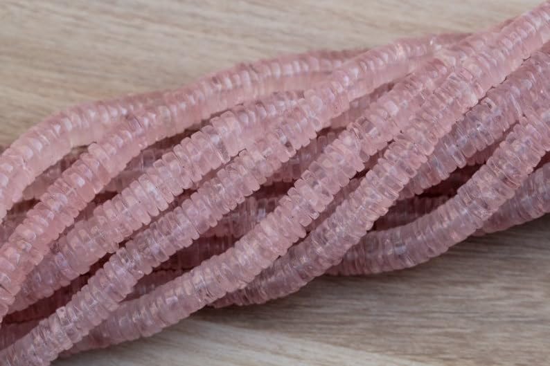 Perles en quartz rose naturel heishi pour fabriquer un collier d'été bohème
