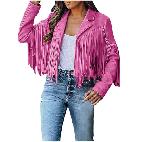 Women's Suede Fringe Jacket Trendy Long Sleeve Leather Coat Fashion Cropped Jacket Western Outfits with Tassel2