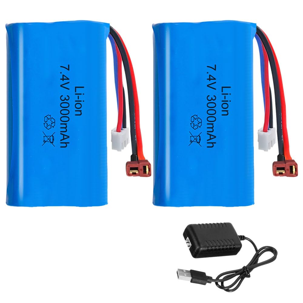 2 Pcs 7.4 V Li-ion Battery, 3000mAh Lithium-Ionen Akku mit Deans T Stecker, UBS Ladekabel, Wiederaufladbare Battery, Li-Ionen-Akku für RC Fahrzeuge, Panzer, Auto, Roboter, Stunt Car