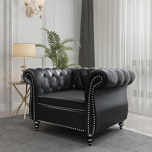 Image of WOODEN WORLD Modern & Classic Leather Sofa Set - Luxurious Comfort, Stylish Design, and Durable Build (Black, 1 Seater)