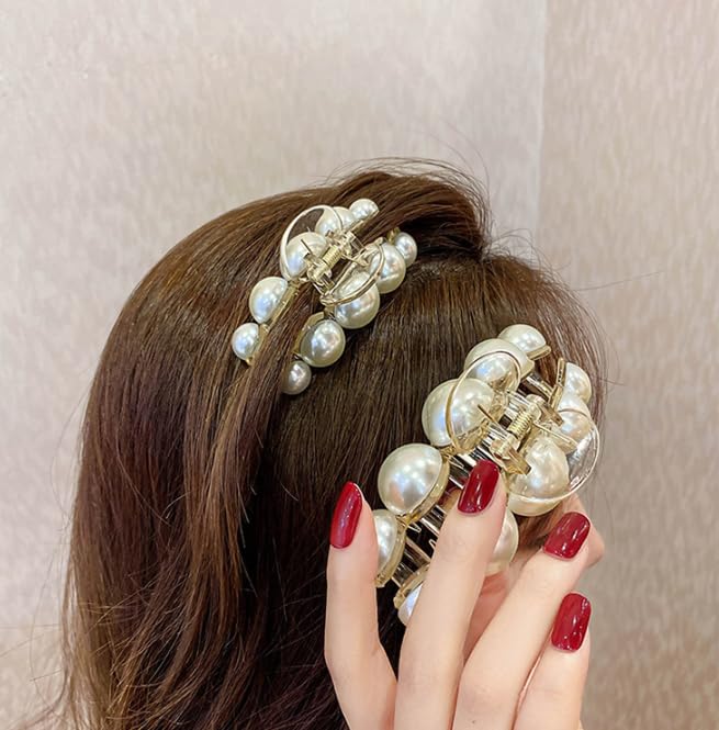 3 pinzas para cabello con perlas, tamaño grande, blanco, fuerte sujeción, sin deslizar, accesorios elegantes para cabello, paquete de 3 miniatura 5