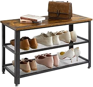 YMYNY Industrial Shoe Bench, 3 Tier Shoe Rack with Seat, Durable Shoe Storage Organiser with mesh Shelves, 73x30x45cm, for Entryway, Living Room, Hallway, Closet, Space Saving, Rustic Brown HTMJ004H
