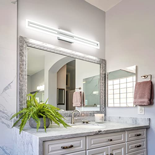 Image of SOLFART Bathroom Lighting Fixtures Over Mirror Brushed Nickel 40 Inch Led Vanity Light 6000K