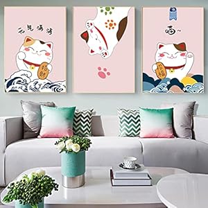 Japanse Poster Lucky Cat Canvas Schilderij Leuke Dierenprint Moderne Cartoon Muur Kunst Foto’s voor Restaurant Decor…