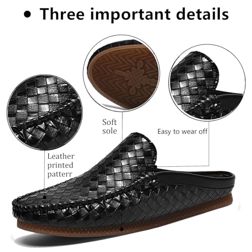 Men's Leather Printed Patterr Mules Clog Slippers Slip on Breathable Soft Sole Flat Backless Fashion House Shoes Formal Wear Driving Casual Half Loafers Shoes2