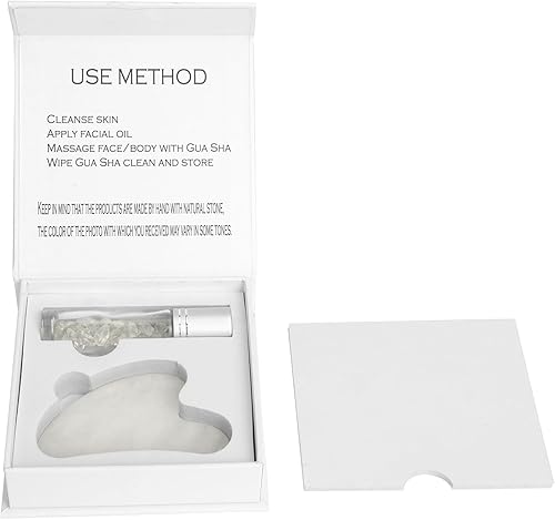 Miniatura 7 de Padime 2 piezas  Juego de masaje premium 2 en 1  Gua Sha de cuarzo transparente + botella de vidrio para aceite o suero  Juego de 2 herramientas de