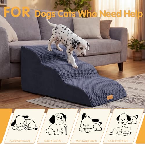 Image of Topmart High Density Extended Foam Dog Ramp&Steps 3 Tiers,15.7 inch High | Non-Slip Dog Stairs with Removable Cover,Soft Foam Pet Ladder,Best for Injured,Older Cats,Pets with Joint Pain