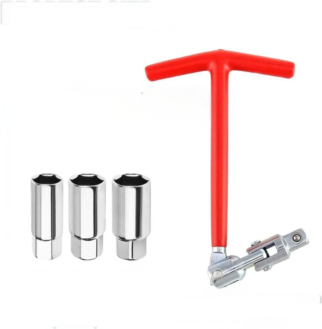 Spark Plug Wrench Set for Lawn Mowers - 3 Sizes (16mm/18mm/21mm) with Swivel Socket & Textured Handle - Garden Tool Maintenance Set (19.2x9cm)