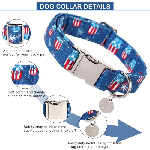 Image of 4th of July Dog Collar, Patriotic Dog Collar, American Flag Collars for Puppy Boy Girl Dogs or Cat, Comfortable Summer Collars with Metal Buckle, L