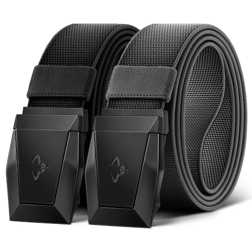 Image of BULLIANT 2-Pack Men Stretch Tactical Web Belt-Trimmable 1.5 inch-Adjustable Fit | Smooth Sliding | Adjustable for Precise Fit | Tailored Size | Rugged Nylon for Heavy Duty, hiking, Hunting