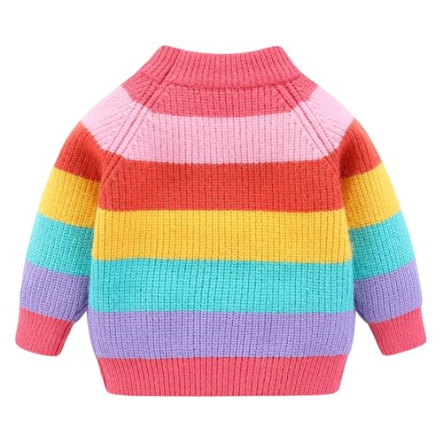 LittleSpring Kids Crewneck Sweater Rainbow Striped Long Sleeve Pullover2