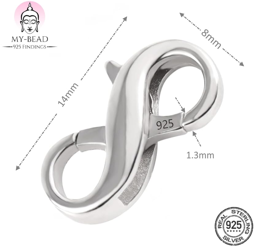 Fermoir Mousqueton Double Infini MY-BEAD Argent 925 – 14 Mm – Collier, Bracelet, DIY Bijoux – Sans Nickel, Hypoallergénique