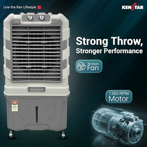 Image of Kenstar Maverick HC 135 L Desert Air Cooler with Honeycomb Cooling Media |5-star BEE Rating | 350 W|Grey