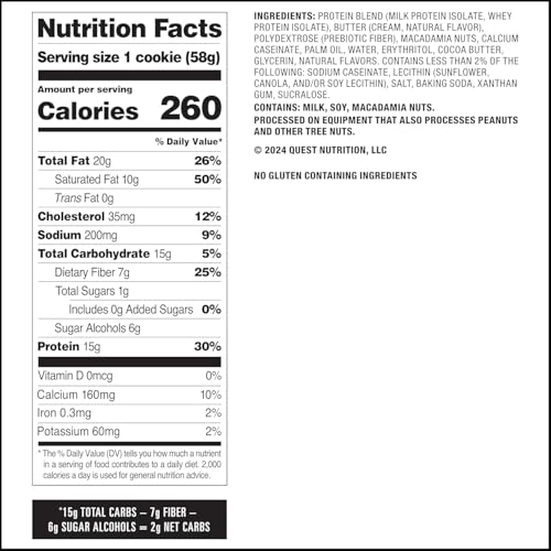 Image of Quest Nutrition White Chocolate Macadamia Cookie, 15g Protein, 1g Sugar, 2g Net Carbs, Keto Friendly, High Protein, Low Carb; 12 Count (Pack of 2)