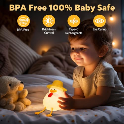 Image of LED Night Lights Touch Sensor, USB Rechargeable, 7-Color Changing Lamp for Kids' Room & Baby Gift | Night Light | (Sitting-Duck)