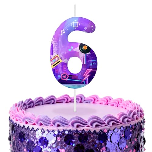 Image of Dark Purple Number 6 Birthday Candles, Cartoon Themed Cake Toppers for Boys Girls Cake Decorations, Birthday Decorations Party Supplies, Number Candles for Party Decor