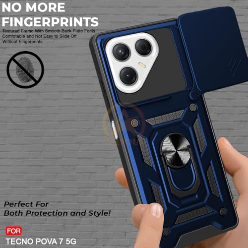 Image of Armor Bumper Back Cover Case for Tecno Pova 7 5G Rotating Camera Cover, Ring Holder & Kickstand | Heavy Duty & 360 Degree Protection Tecno Pova 7 5G Back Cover (Blue)