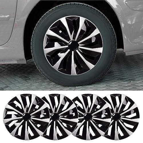 Image of Blade Bright Black with Silver Hubcap Wheel Cover Replacement Kit 16 inch Hub Caps Wheel Rim Cover Car Exterior Accessories Pack of 4, 16 Inches