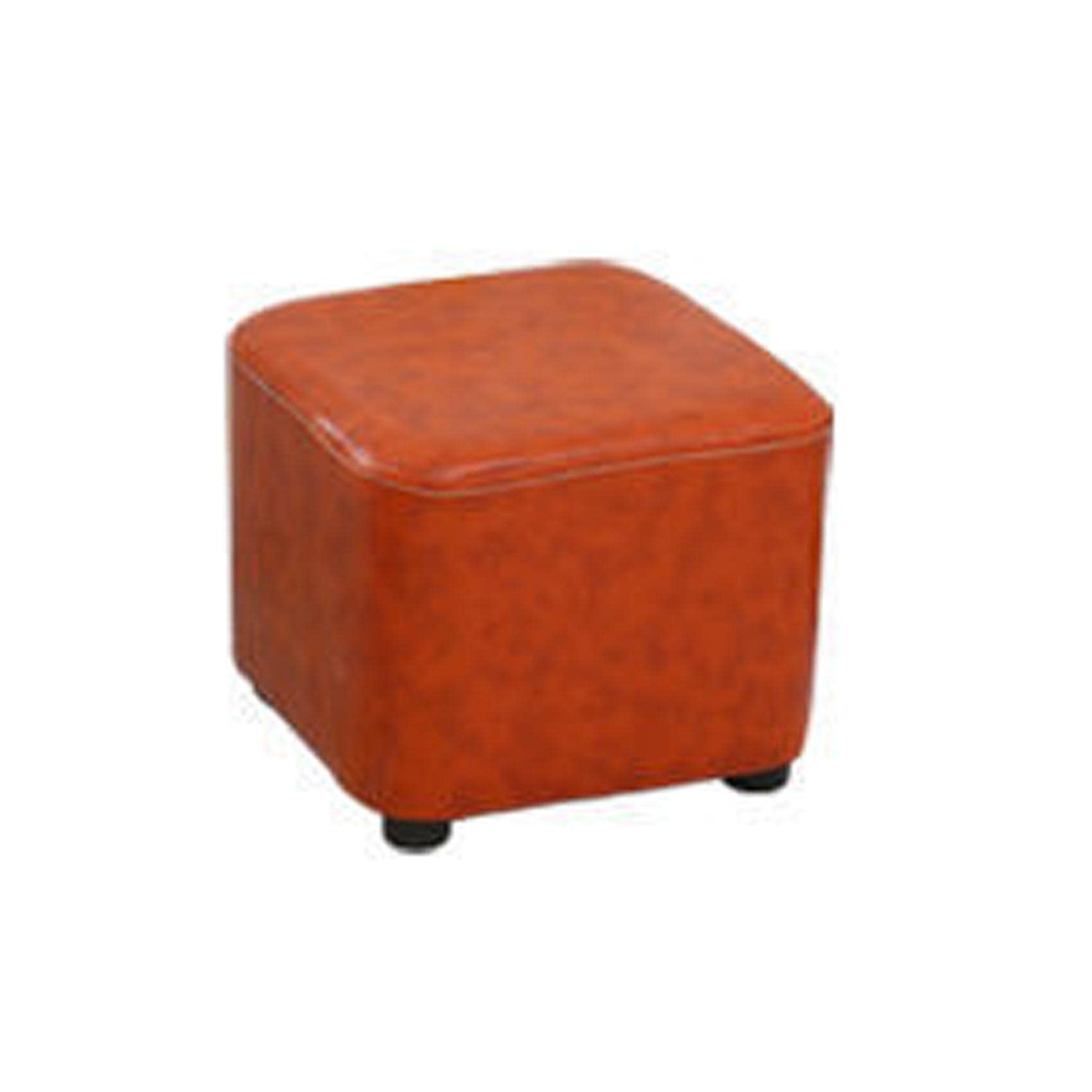 Ottoman en cuir ciré orange et bois massif pour salon élégant