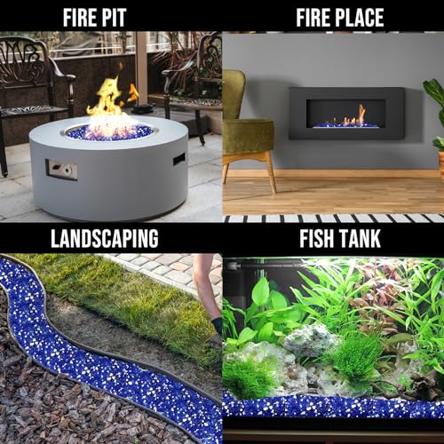 Image of Skyflame High Luster 10-Pound Fire Glass for Fire Pit Fireplace Landscaping, 1 /2-Inch Cobalt Blue Reflective