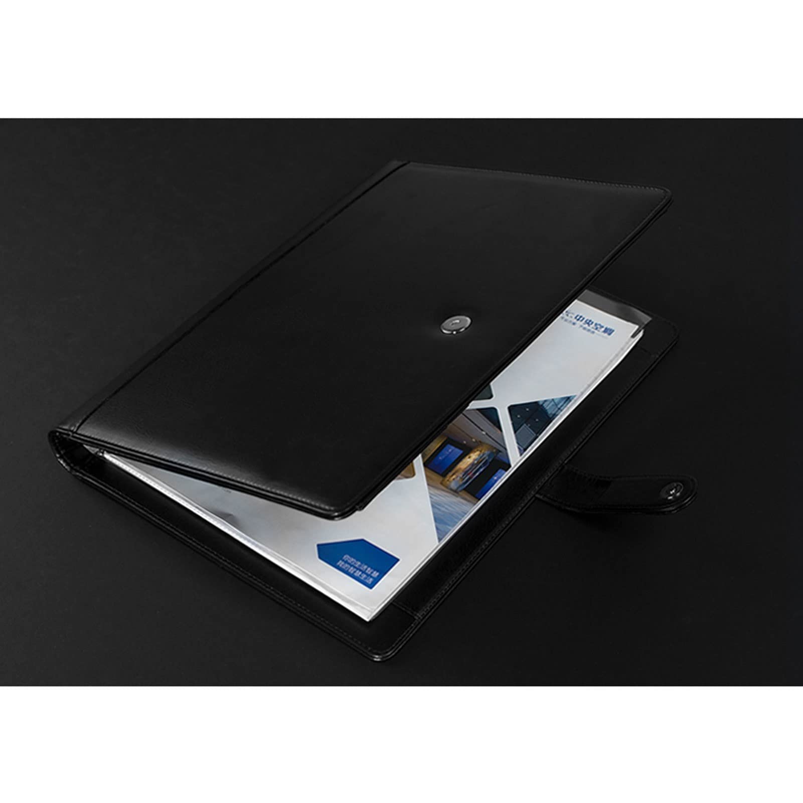 Porte Documents A4 Padfolio Portefeuille Dossier De Conférence Multifonctionnel Business Executive avec Poche pour Document pour Femmes Hommes (Color : Black)