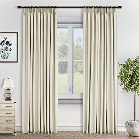 Macochico Extra Wide 120''W x 84L Pinch Pleated Blackout Curtains Energy Saving Curtains Noise Reducing Drapes for Living Room, Bedroom, or Sliding Glass Door (Ivory, 120''W x 84''L, 2 Panels) Cover