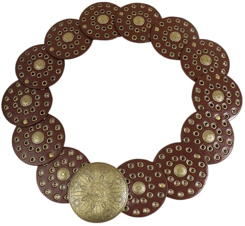 Women Western Cowboy Wide Disc Belts Leather Hollow Out Round Belts for Dress Jeans3