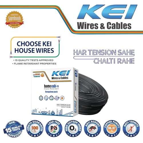 Image of KEI WIRES & CABLES Homecab 1.5 sqmm 1 Core 99.97% Pure Copper Conductor Flame Retardant House Wire PVC Insulated Cable for Domestic & Industrial Electrical Wiring (Black, 180 Meters)