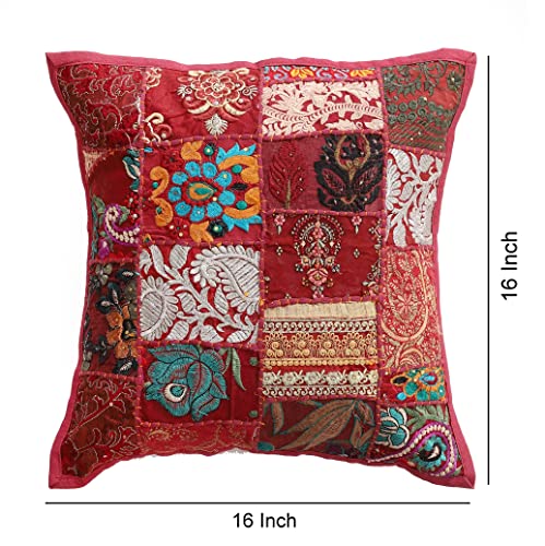 Image of Ravaiyaa - Attitude is everything Set Of 2 PC Home Sofa Decor Cotton Cushion Cover, Handmade Khambadiya Patchwork Pillow Case, Embroidery Cushions