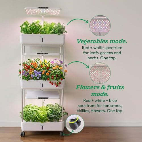 Image of UGAOO Smart Indoor Hydroponic Garden System with LED Grow Light | Hydroponic Tower & Indoor Herb Garden Kit for Herbs, Vegetables & Flowers | Soil Free Growing System for Home